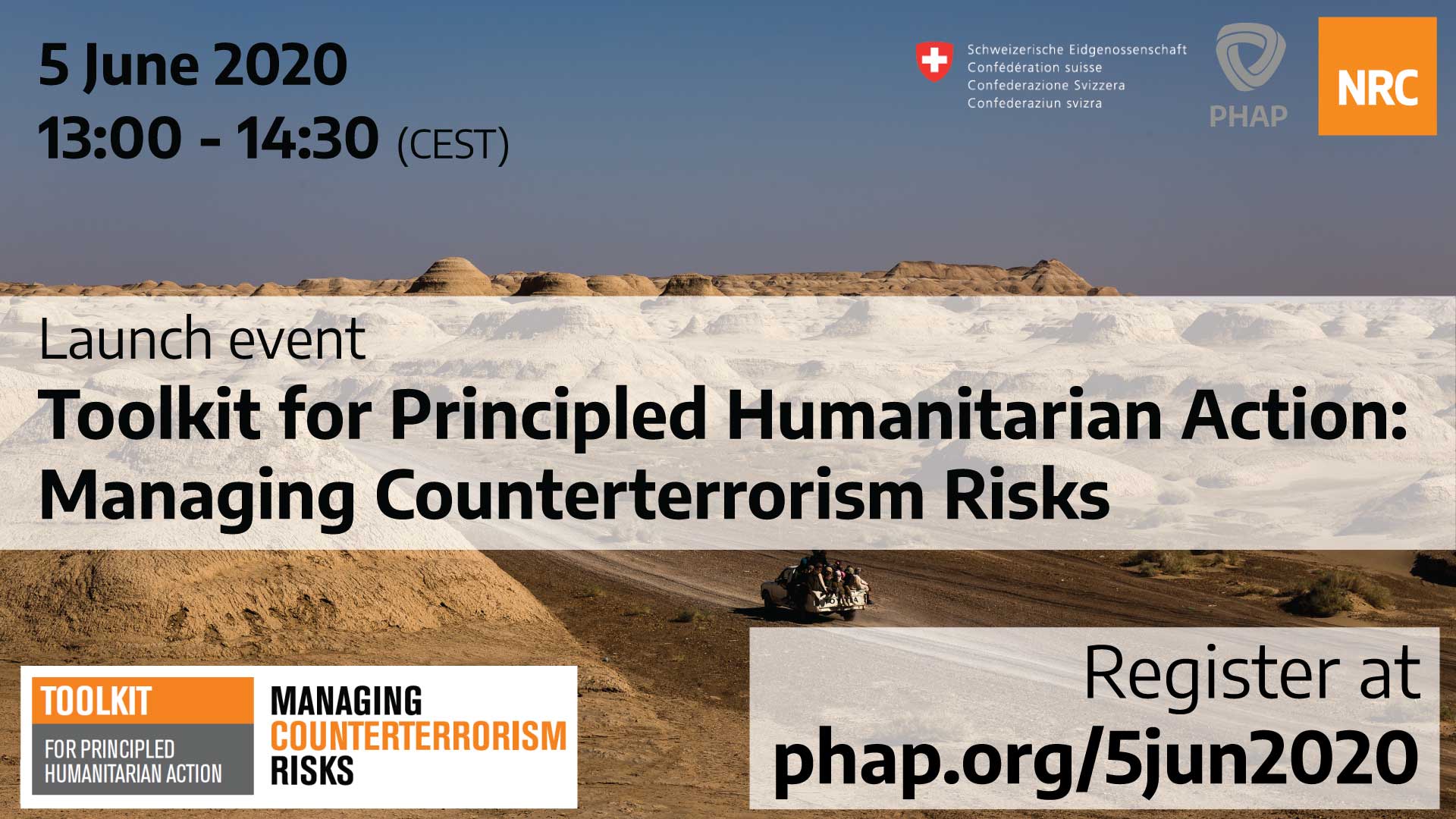Banner for the webinar Launch event: Toolkit for principled humanitarian action