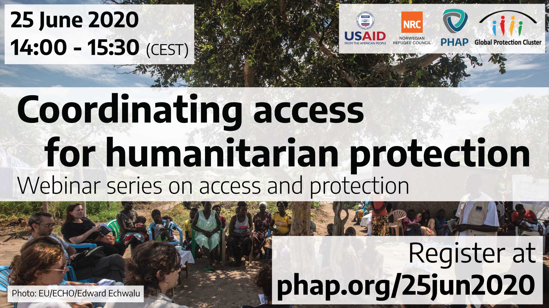 Banner for the webinar Coordinating access for humanitarian protection