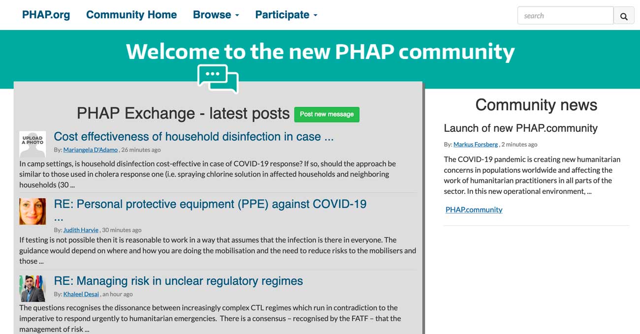 Front page of new PHAP community