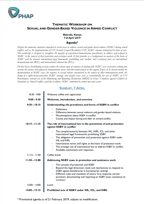 Agenda for the Amman/Dead Sea 2019 Core Professional Training on Humanitarian Law and Policy