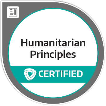 Certification badge for Applying Humanitarian Principles in Practice (AHPP)