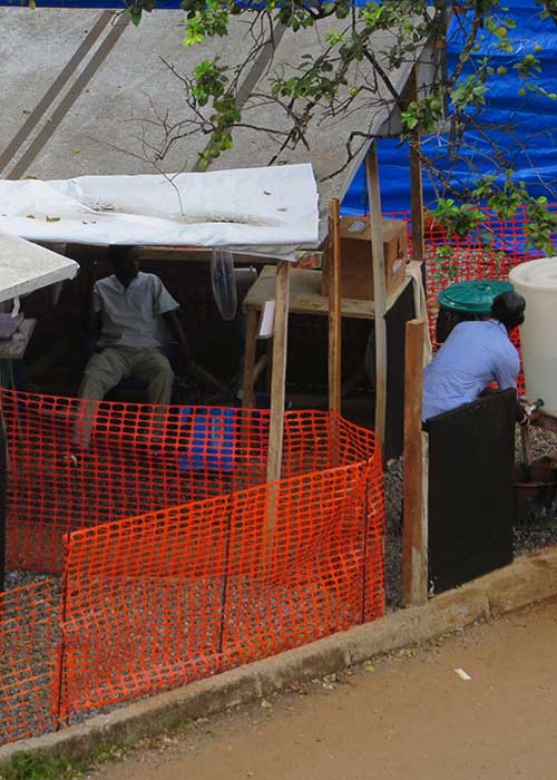Humanitarian workers outside their quarters