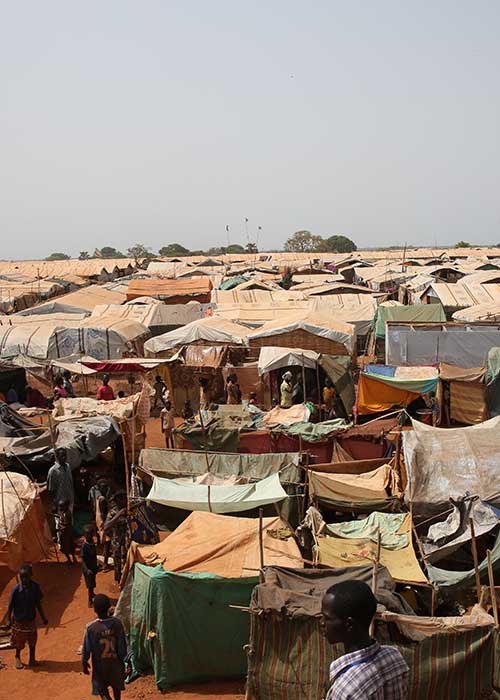 View of roofs of shelters in a camp in South Sudan